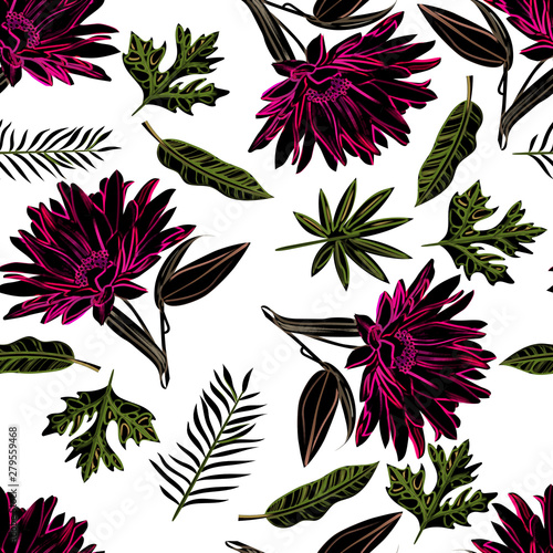 Seamless pattern sunflower with leaves design