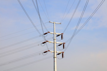 Wall Mural - Electric steel poles in the blue sky background