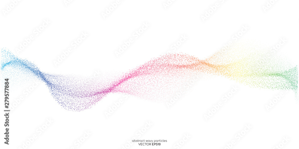 Abstract colorful dots particles flowing wavy isolated on white ...