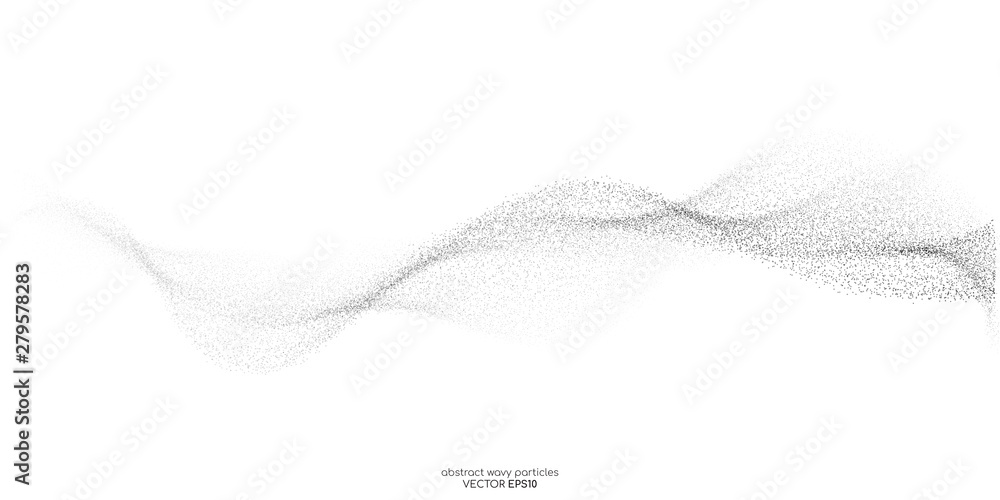 Abstract dots particles flowing wavy isolated on white background. Vector illustration design elements in concept of technology, energy, science, music. - obrazy, fototapety, plakaty 