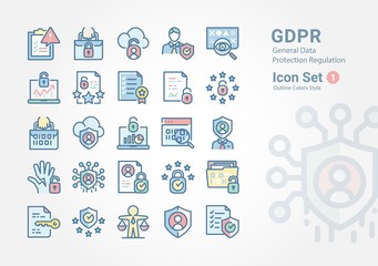Wall Mural - GDPR icon collection with outline colors Vol. 1