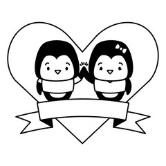 Canvas Print - cute couple penguin animals heart love ribbon