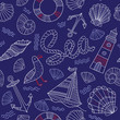 © samiola - Sea theme seamless pattern in doodle boho style