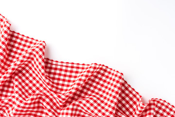 Overhead shot of red checkered table cloth with copyspace