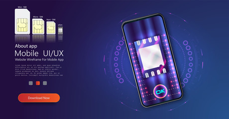 Aufkleber - SIM card chip sign. Embedded eSIM concept. New mobile communication technology. Futuristic projection sim card. Vector illustration