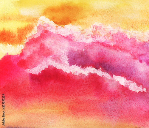 Watercolor Abstract Background Big Fluffy Saturated Pink Storm Cumulus Clouds On Golden Sky Hand Drawn Watercolor Illustration On Textured Paper Fairy Crimson Sky Gradient From Yellow To Red Buy This Stock Watercolor Abstract Background Big Fluffy Saturated Pink Storm Cumulus Clouds On Golden Sky Hand Drawn Watercolor Illustration On Textured Paper Fairy Crimson Sky Gradient From Yellow To Red Buy This Stock