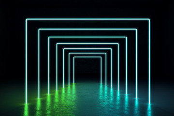 Poster - abstract green neon hall