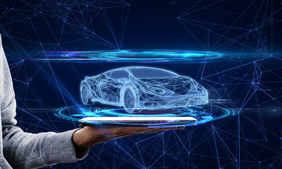 Wall Mural - Hand with smartphone and car hologram