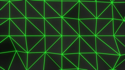 Wall Mural - Dark low poly displaced surface with green glowing lines