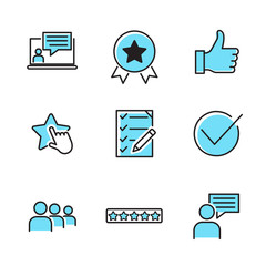 Aufkleber - Icons Set of Survey Related Vector Simple Line. Management line icons. Startup strategy and Employees linear icons. The illustrations are a vector, Startup and Teamwork symbols.