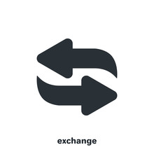 Flat Vector Image On White Background, Black Arrows Pointing In Different Directions, Money Exchange Icon