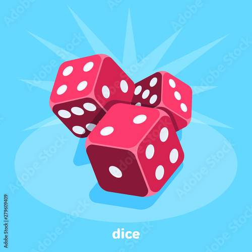 Photographie red dice on a blue background, isometric image, gambling for everyone