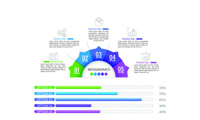 Wall Mural - Infographic design template can be used for workflow layout, diagram, number options, web design. Infographic business concept with 5 option, parts, steps or processes. Abstract background.