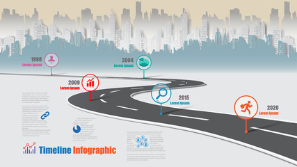 Business road map timeline infographic city designed for abstract background template milestone element modern diagram process technology digital marketing data presentation chart Vector illustration