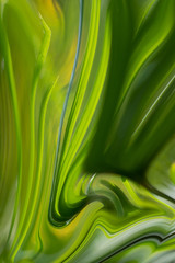 Wall Mural - Green leaves liquid rippled oil paint wave form, brightness ranged from lightness to darkness tones with reflection. Abstract in shape, form, content and meaning. Beautiful and inspirational indeed.