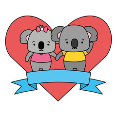 Canvas Print - cute couple koalas animals heart love ribbon