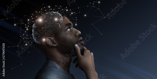 Fotografía Ideas escape from brain of pensive african man
