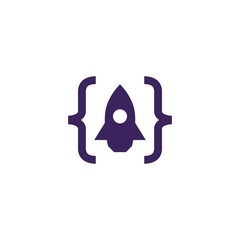 code launch rocket logo vector icon illustration