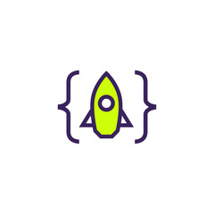 code launch rocket logo vector icon illustration