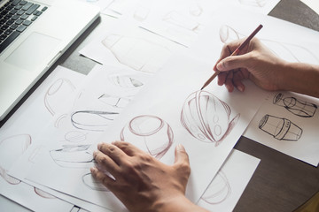 Production designer sketching Drawing Development Design product packaging prototype idea Creative Concept
