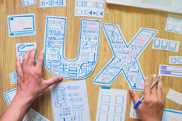 ux designer creative prototype Graphic planning application development for web mobile phone . User experience concept.