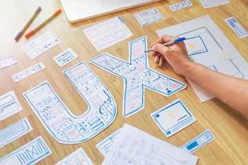 ux designer creative prototype Graphic planning application development for web mobile phone . User experience concept.