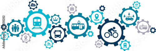 Fotografía new mobility icon concept – ecological public transport alternatives: bus, bike,