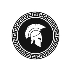 Spartan helmet with shield illustration. Vector.