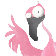 Funny Flamingo Portrait. Hello Flamingo. Hand Drawn Illustration