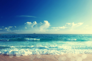 Wall Mural - sunset on seychelles beach