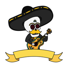 Poster - mexican skull mariachi playing guitar