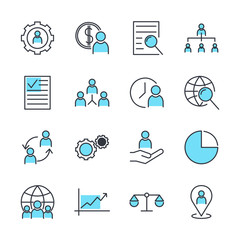 Aufkleber - Icons Set of Team Work Related Vector Simple Line. Management line icons. Startup strategy and Employees linear icons. Business strategy, Startup and Teamwork symbols.