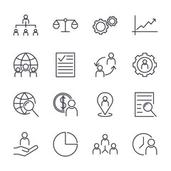 Aufkleber - Icons Set of Team Work Related Vector Simple Line. Management line icons. Startup strategy and Employees linear icons. Business strategy, Startup and Teamwork symbols.