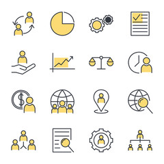Aufkleber - Icons Set of Team Work Related Vector Simple Line. Management line icons. Startup strategy and Employees linear icons. Business strategy, Startup and Teamwork symbols.