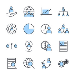 Aufkleber - Icons Set of Team Work Related Vector Simple Line. Management line icons. Startup strategy and Employees linear icons. Business strategy, Startup and Teamwork symbols.
