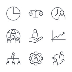 Aufkleber - Icons Set of Team Work Related Vector Simple Line. Management line icons. Startup strategy and Employees linear icons. Business strategy, Startup and Teamwork symbols.