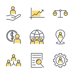 Aufkleber - Icons Set of Team Work Related Vector Simple Line. Management line icons. Startup strategy and Employees linear icons. Business strategy, Startup and Teamwork symbols.