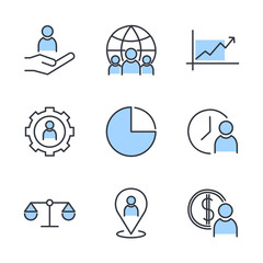 Aufkleber - Icons Set of Team Work Related Vector Simple Line. Management line icons. Startup strategy and Employees linear icons. Business strategy, Startup and Teamwork symbols.
