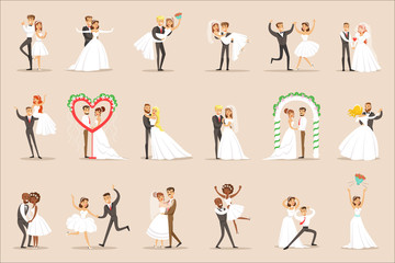 Sticker - Newlyweds Posing And Dancing On The Wedding Party Set Of Scenes