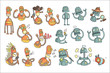 © topvectors - Orange Robot Set Of Cartoon Outlines Portraits