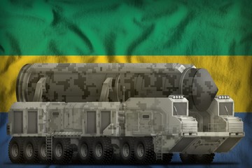 intercontinental ballistic missile with city camouflage on the Gabon national flag background. 3d Illustration