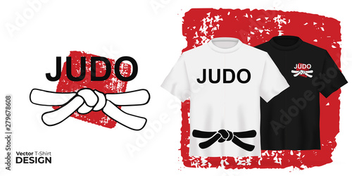 Vector Unisex T Shirt Mock Up Set With Japanese Sport Type Judo On Red Stamp 3d