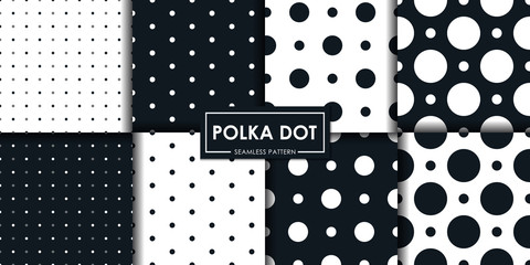 Wall Mural - Black and white polkadot seamless pattern collection, Abstract background, Decorative wallpaper.