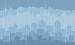 Rain in city landscape. Vector illustration background.