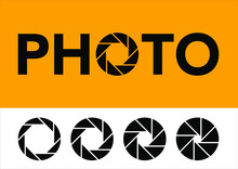 Logo Du Mot PHOTO Avec Différentes Ouvertures Du Diaphragme D’un Appareil Photo.