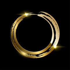 Wall Mural - golden frame made on brush stroke ring isolated on black background. vector design element.