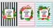© Qualit Design - Summer sale poster set. Tropical banner frame design template. Vector illustration of palm leaves, flamingo and flowers