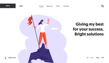 Businesswoman Hoisted Red Flag On Mountain Top. Business Woman On Peak Of Success. Leadership, Winner, Goal Achievement, Concept Website Landing Page, Web Page. Cartoon Flat Vector Illustration Banner