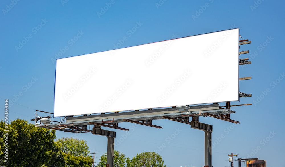 Billboard blank on a highway for advertisement, spring sunny day - obrazy, fototapety, plakaty 