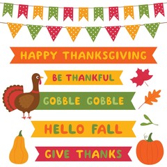 Poster - Thanksgiving banners, a turkey and pumpkins set